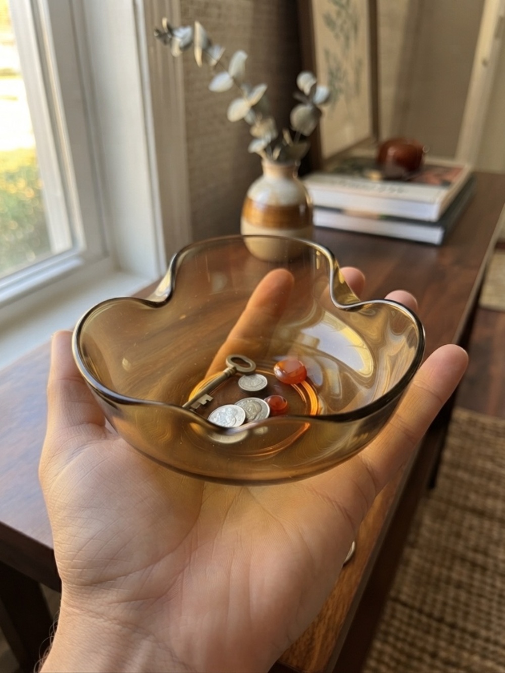 Vintage MCM Amber Glass Decorative Bowl